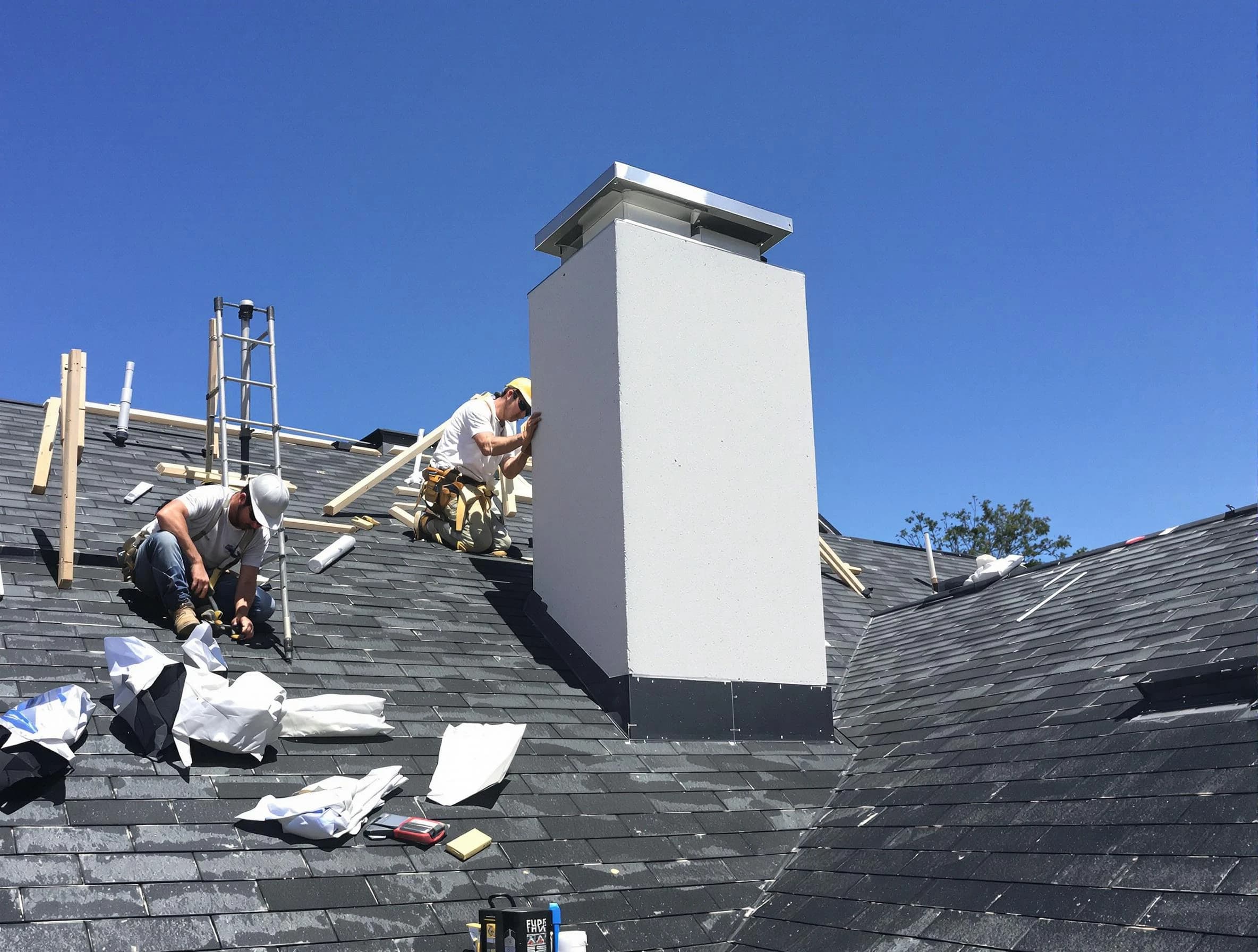 Derby Chimney Sweep crew installing a new chimney in Derby, CO