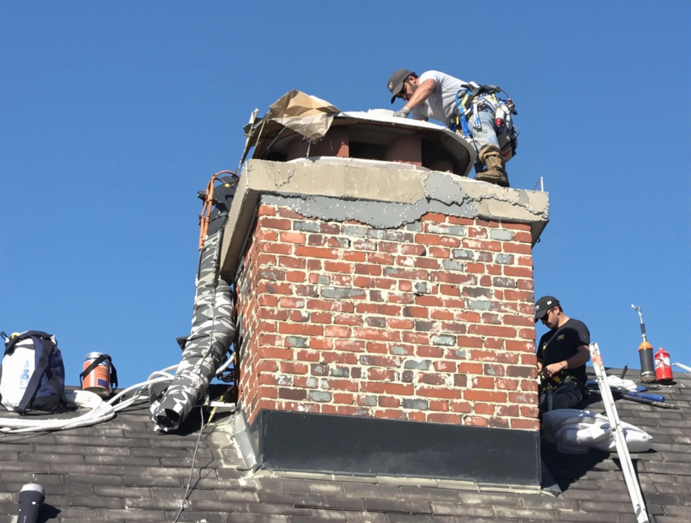 Derby Chimney Sweep installing a custom chimney crown in Derby, CO